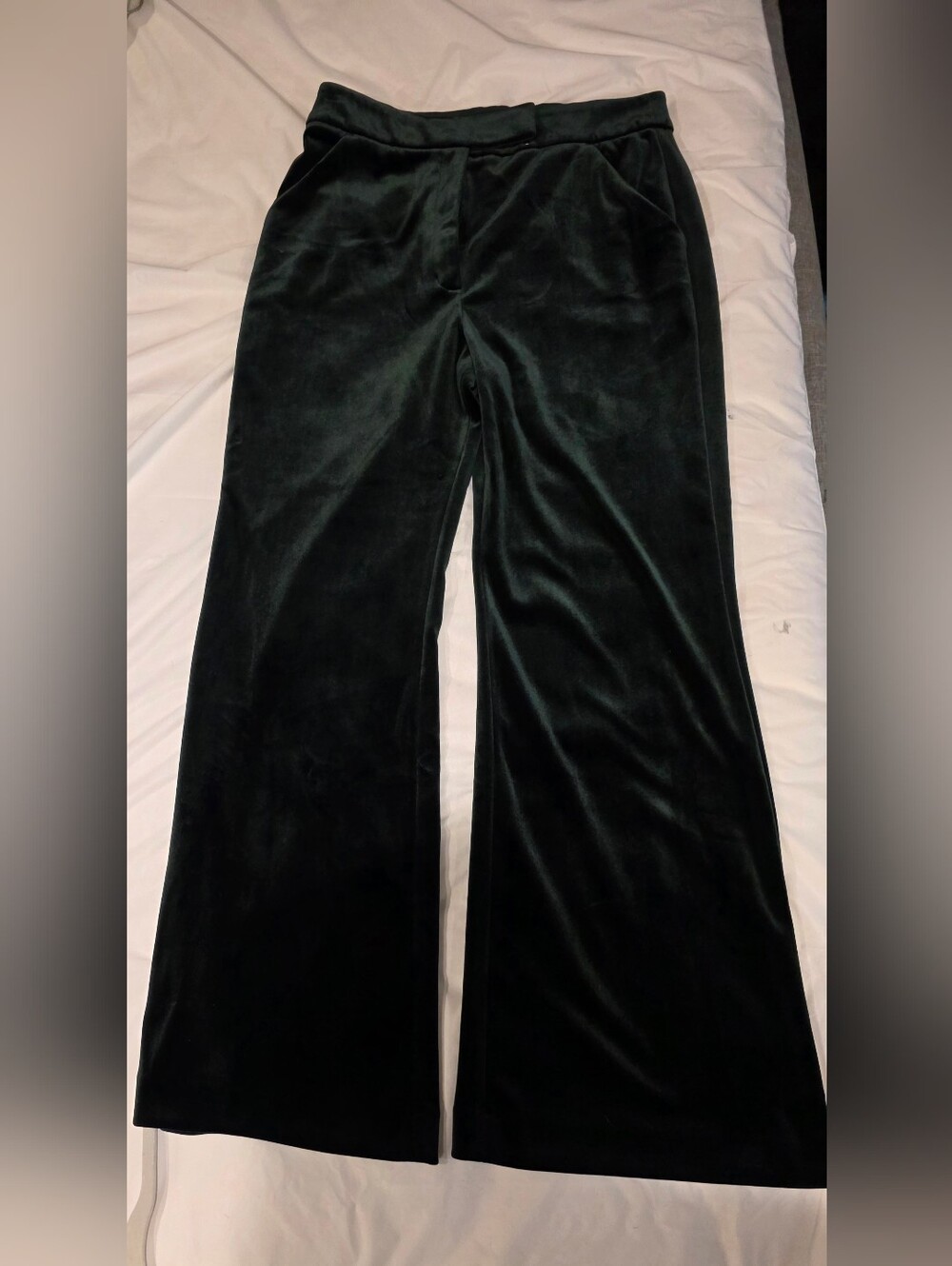 Express Flare Trouser Velvet Wide-Leg Pants - Dark Green Sz14R